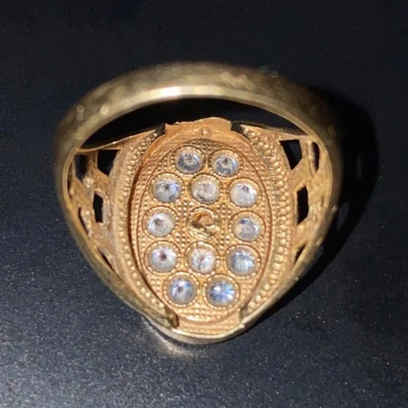 Real 15k Gold Diamond Ring Virgen De Guadalupe Piece Size 10.50 Preowned
